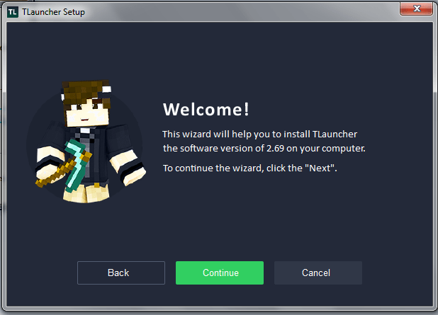 Schermata di benvenuto di TLauncher per Minecraft